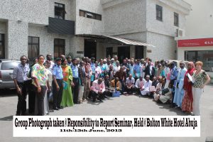 Group photograph of participants at Responsibility to Report Seminar in Abuja